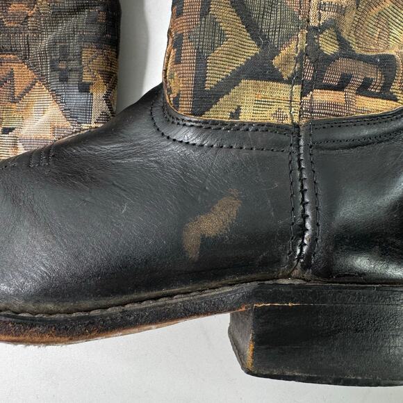Vintage L.L. Bean Women’s 8 Cowboy Boots Black Leather Tapestry Western Boho USA - Picture 5 of 11